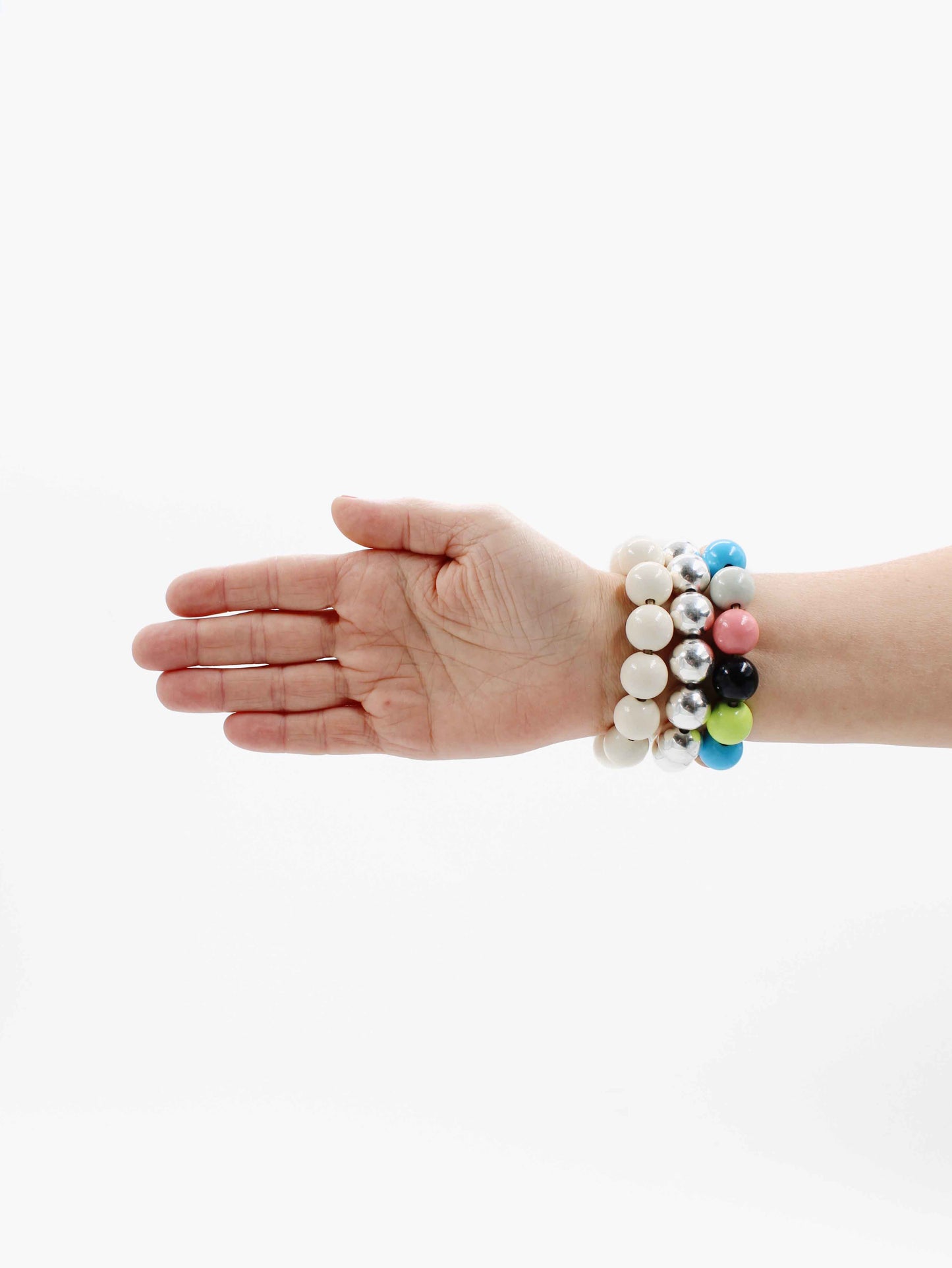 Big Perlen bracelet, silver set