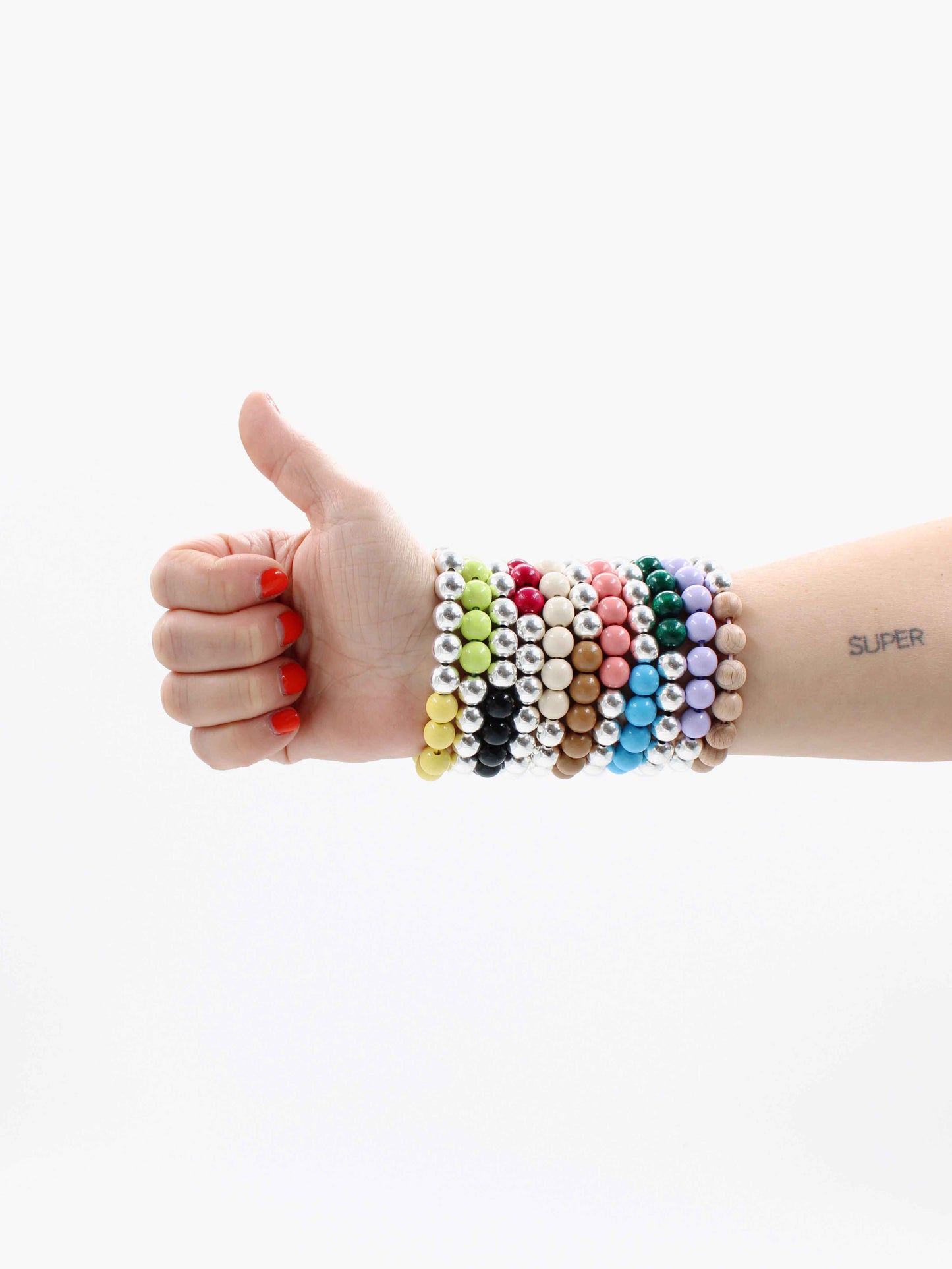 Perlen silver/wood bracelet, all colors set