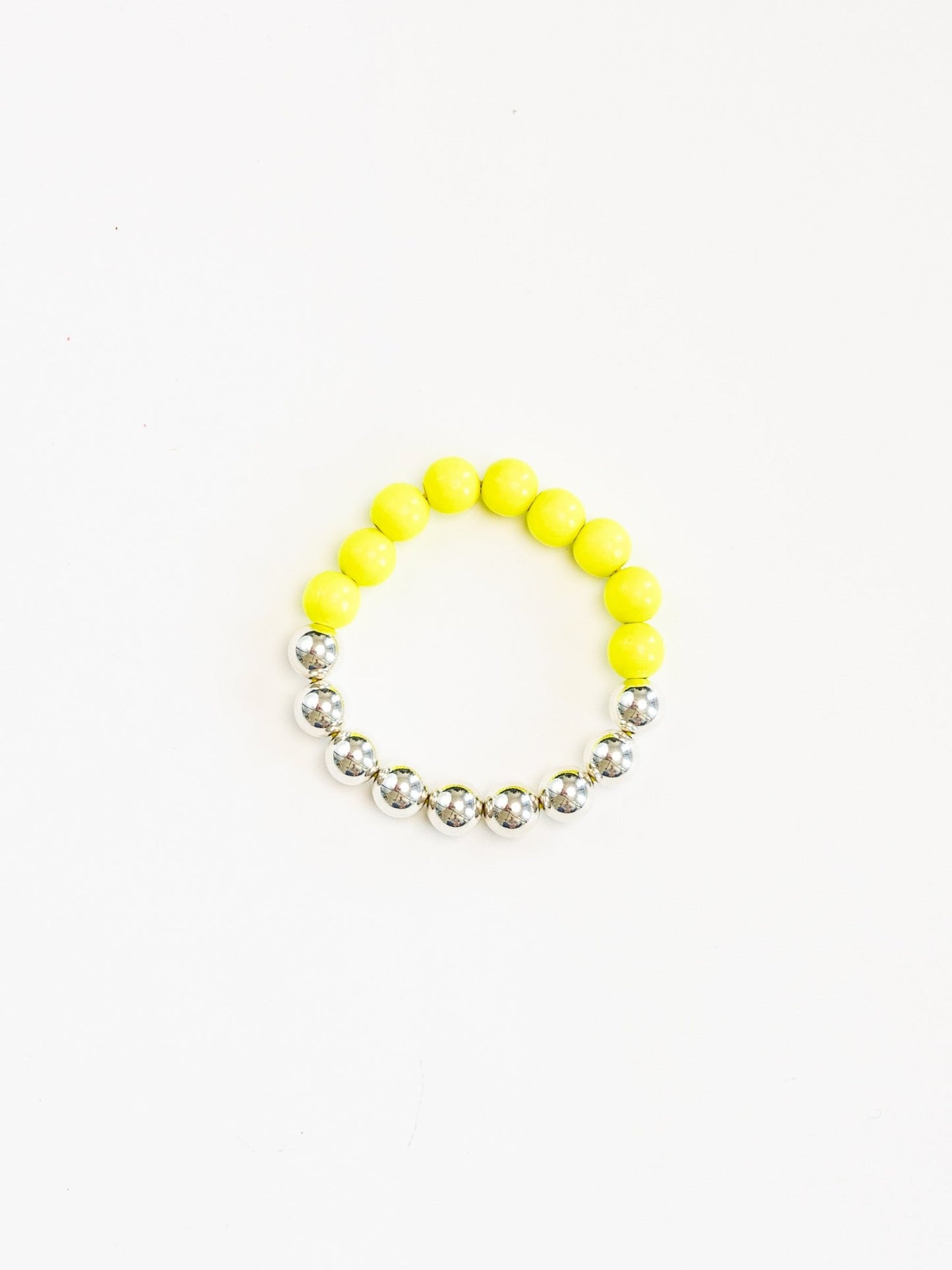 Perlen silver/wood bracelet, neonyellow