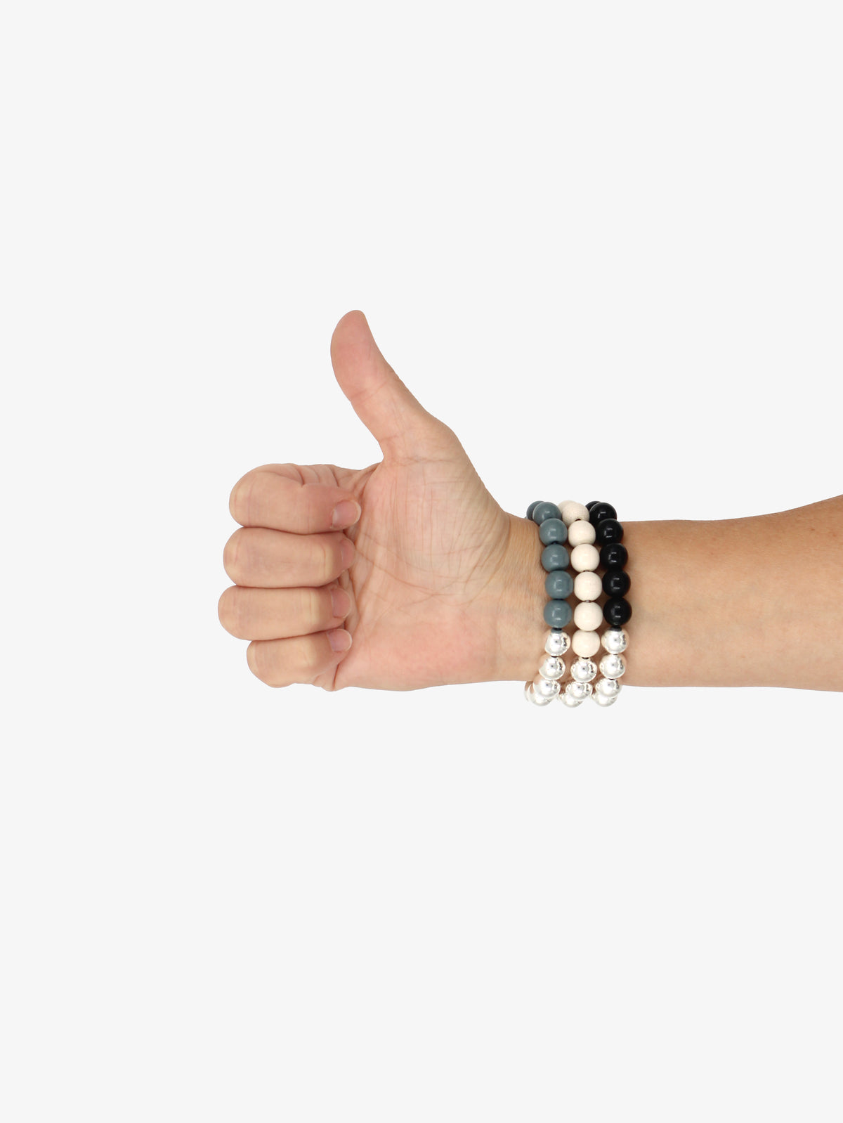Perlen silver/wood bracelet, grafit set