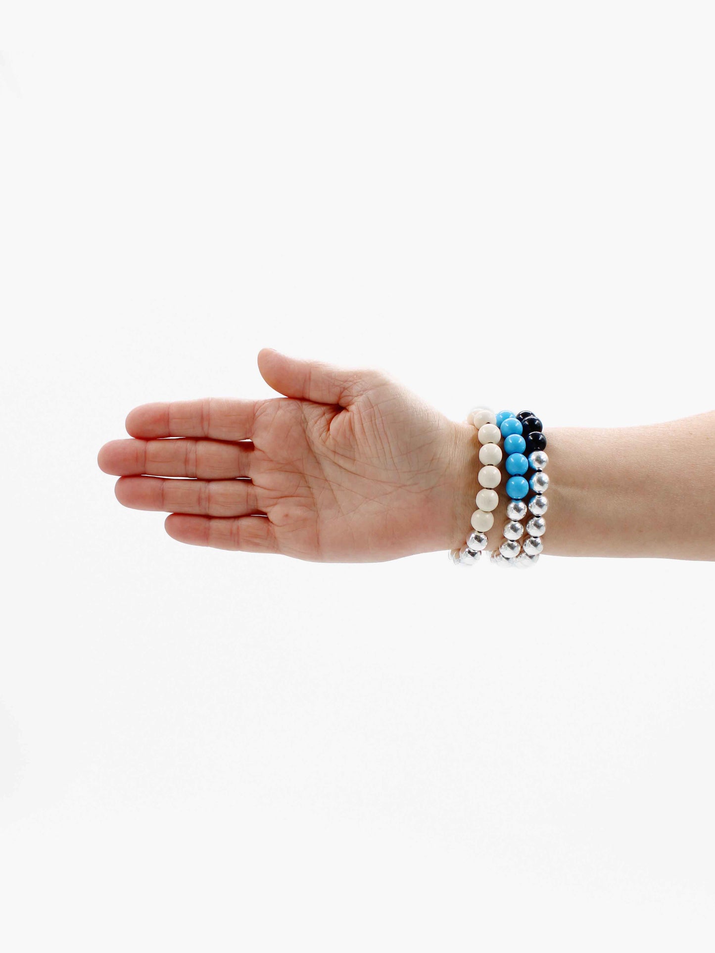 Perlen silver/wood bracelet, sky set