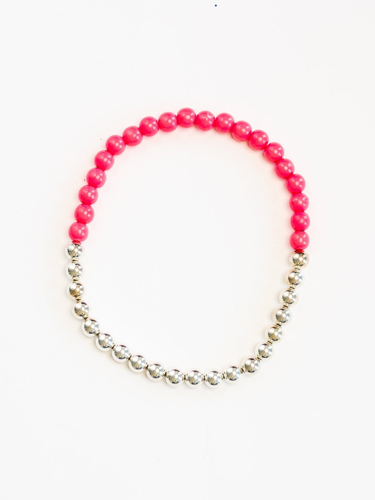 Perlen silver/wood necklace, neonpink