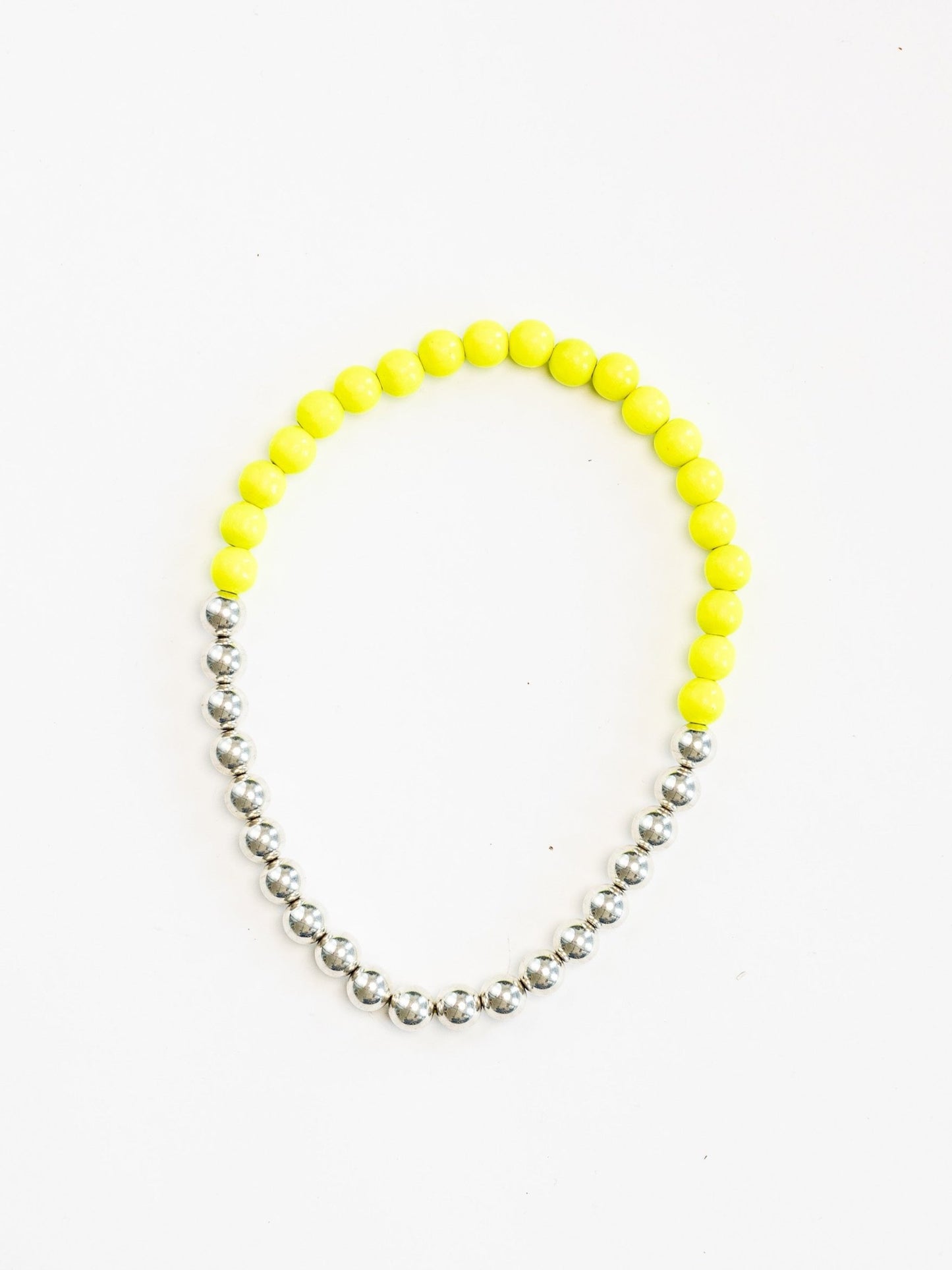 Perlen silver/wood necklace, neonyellow