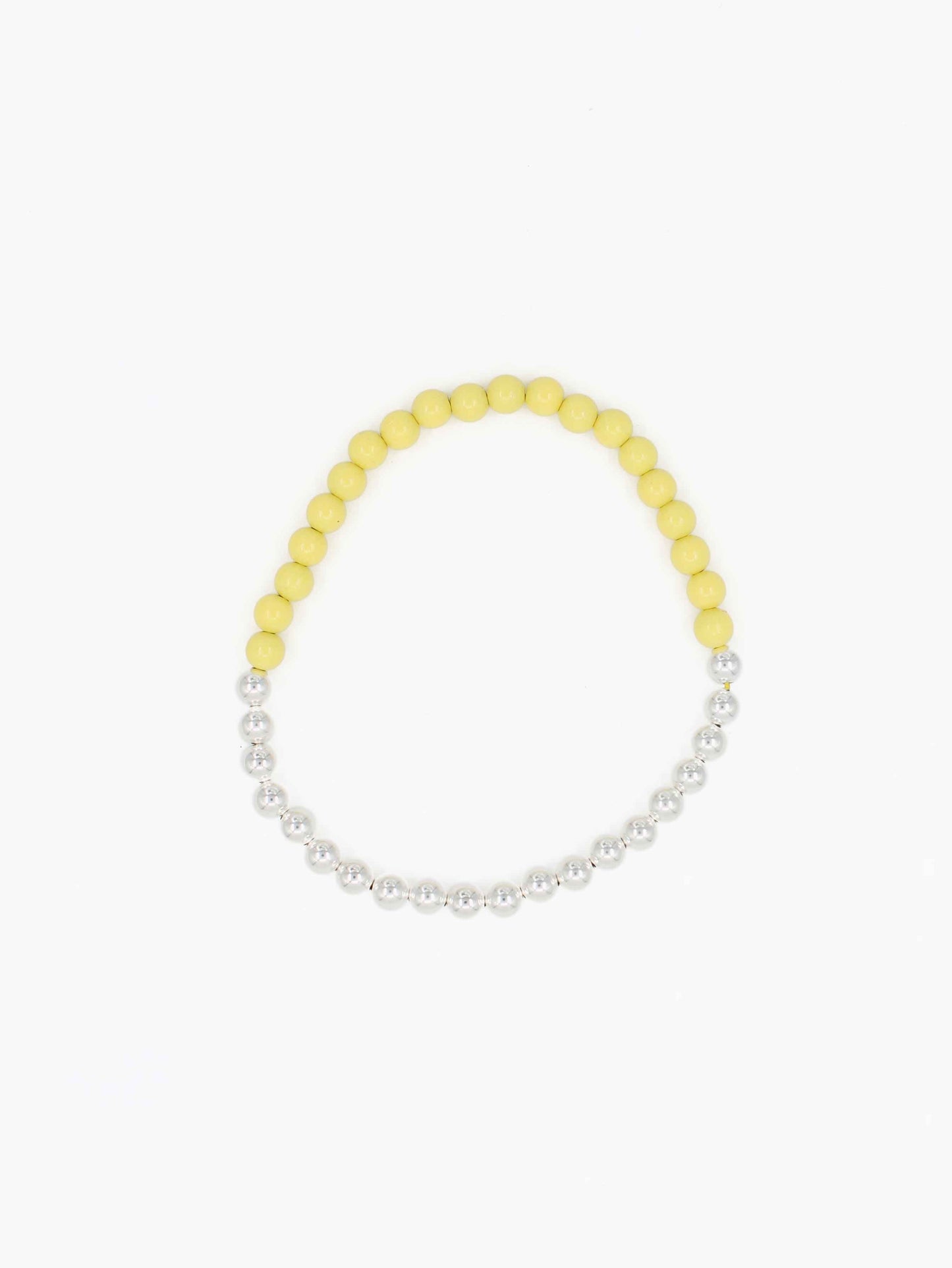 Perlen silver/wood necklace, pastelyellow