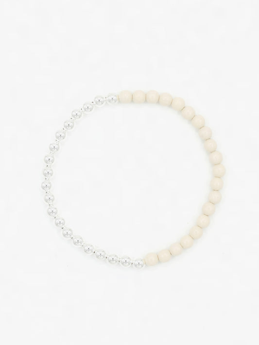 Perlen silver/wood necklace, opal