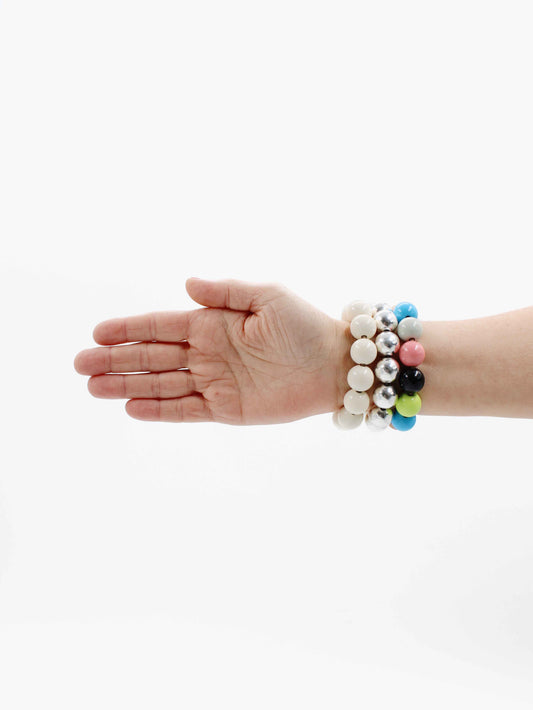 Big Perlen bracelet, silver set