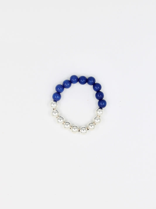 Perlen silver/wood bracelet, blue