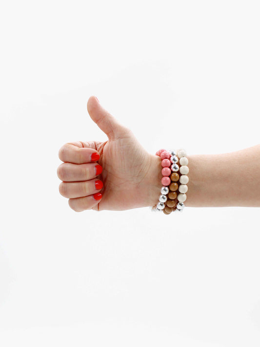 Perlen silver/wood bracelet, blush set