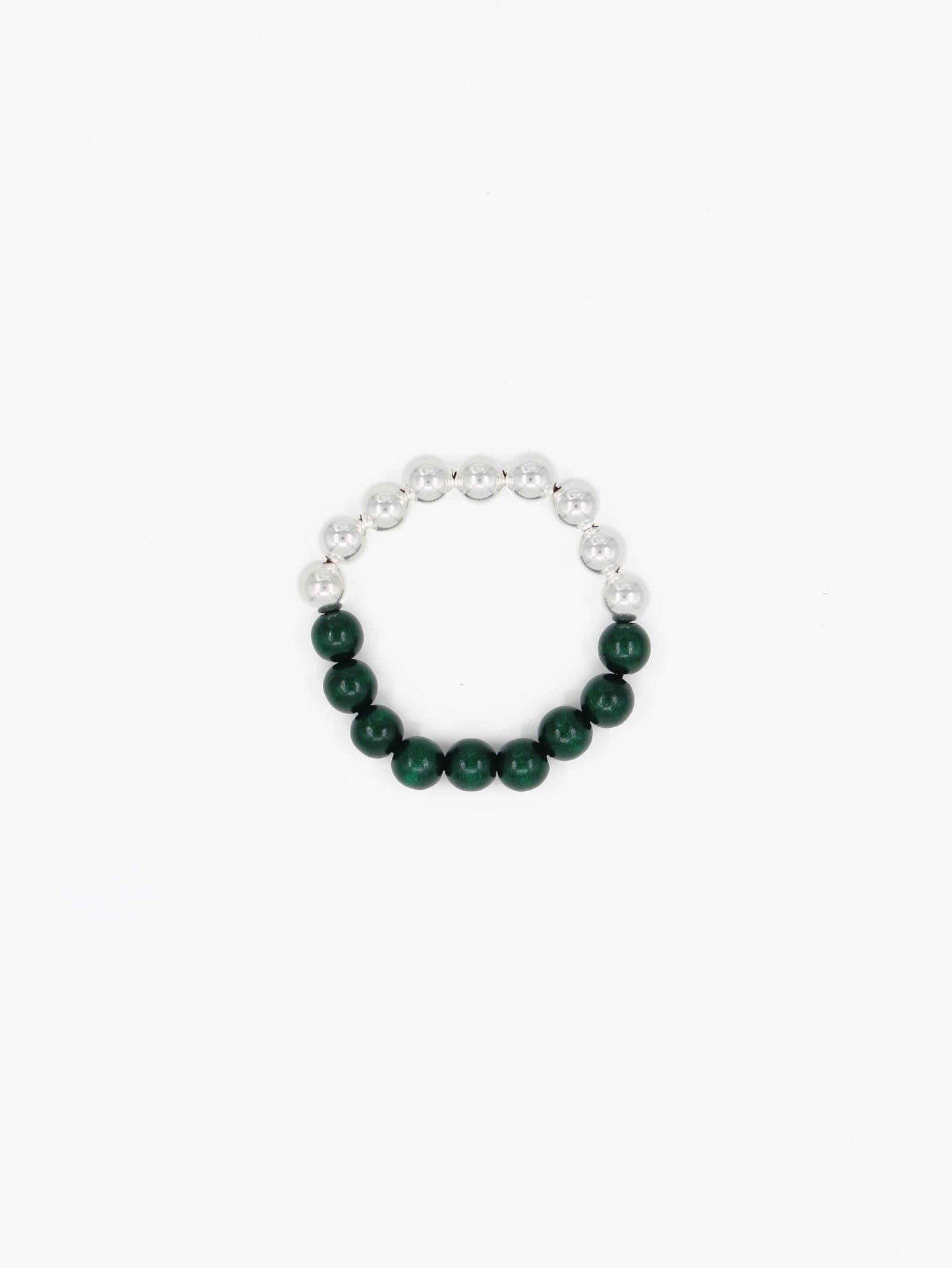 Perlen silver/wood bracelet, darkgreen