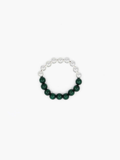 Perlen silver/wood bracelet, darkgreen