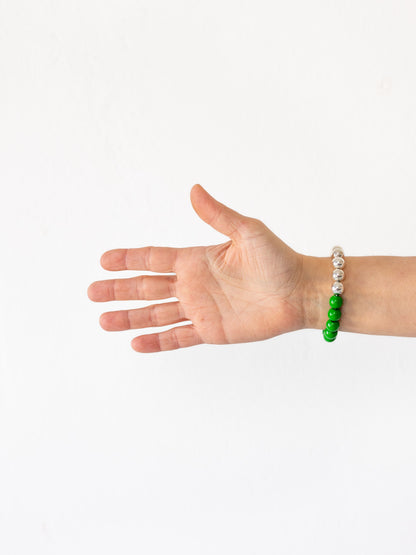 Perlen silver/wood bracelet, green