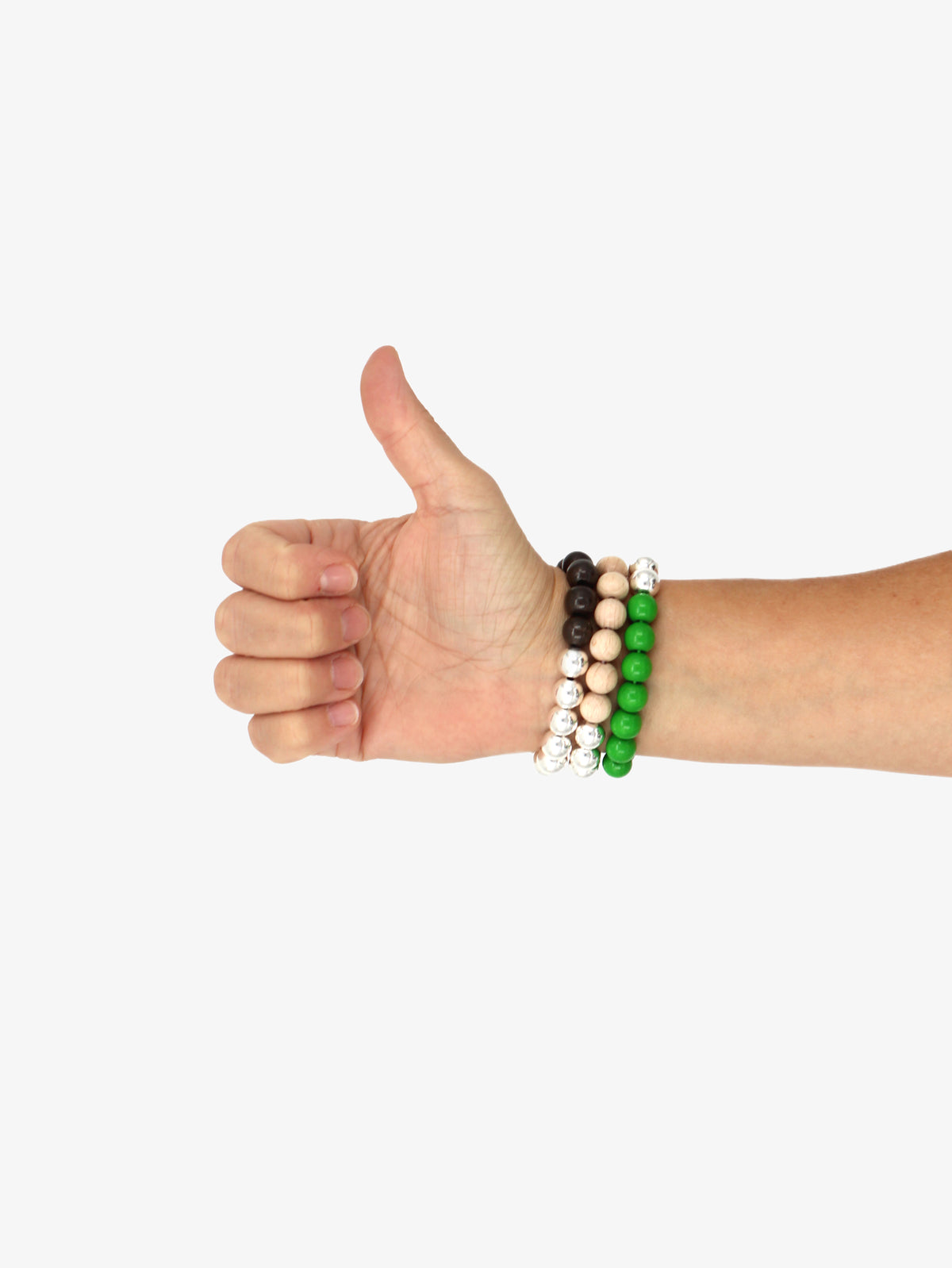 Perlen silver/wood bracelet, green set