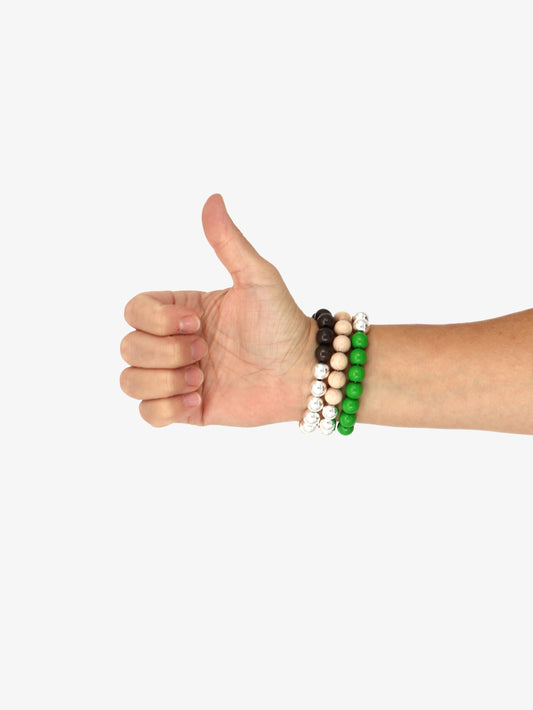 Perlen silver/wood bracelet, green set
