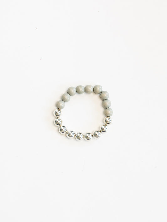 Perlen silver/wood bracelet, lightgrey