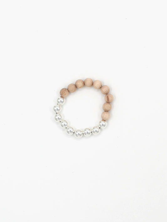 Perlen silver/wood bracelet, natural
