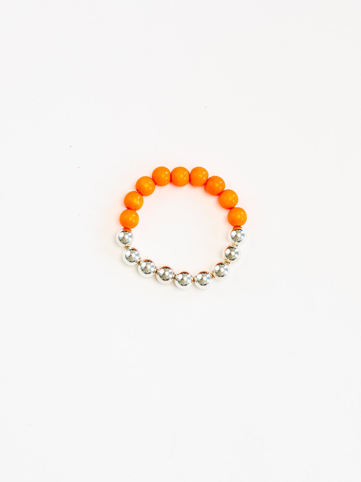 Perlen silver/wood bracelet, neonorange