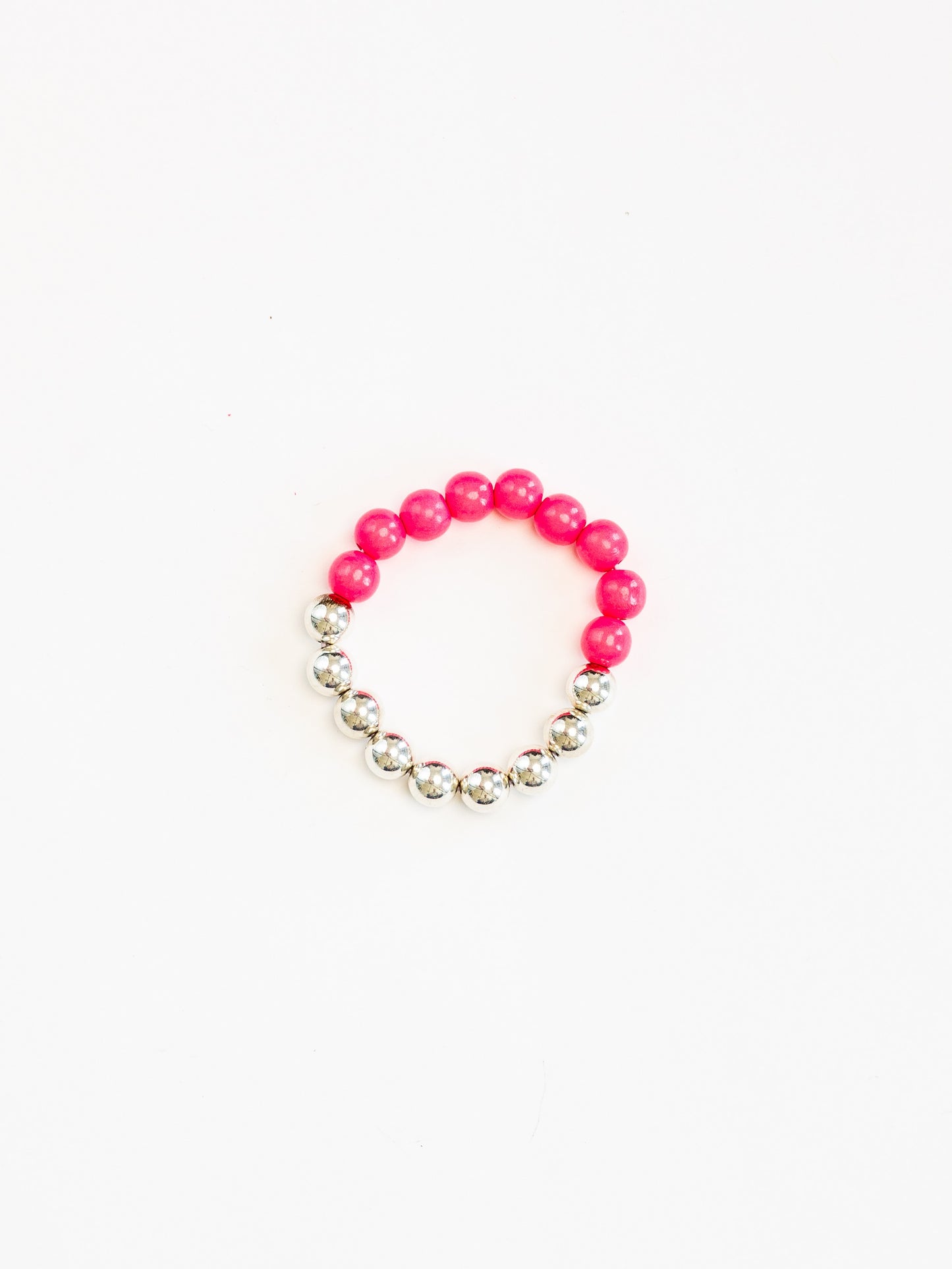 Perlen silver/wood bracelet, neonpink