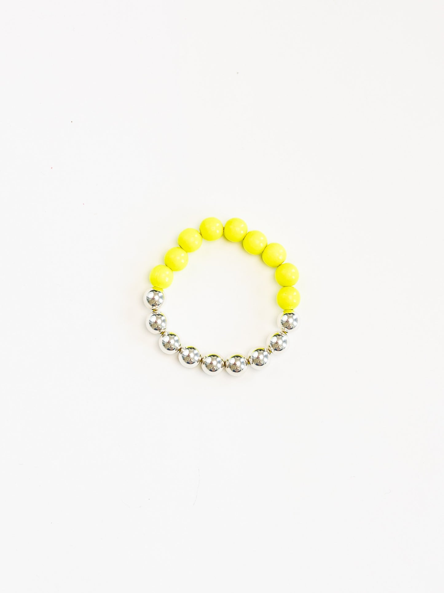 Perlen silver/wood bracelet, neonyellow