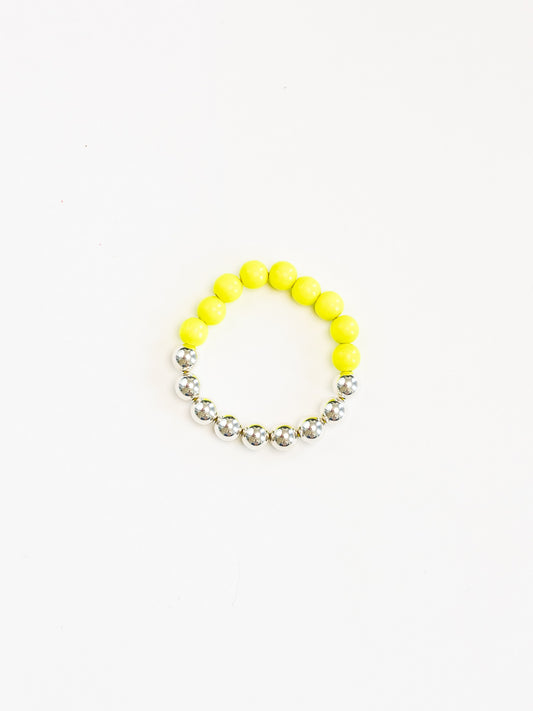 Perlen silver/wood bracelet, neonyellow