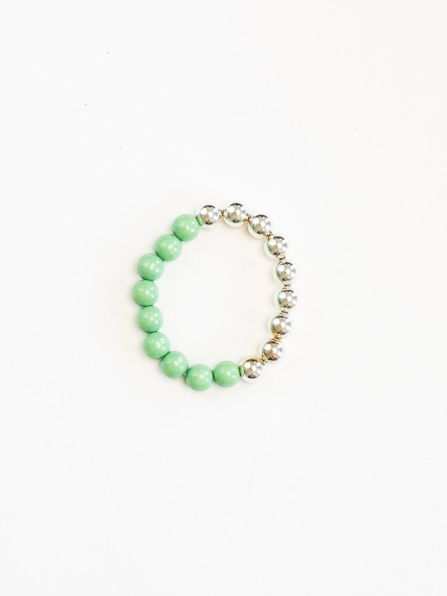 Perlen silver/wood bracelet, pastelgreen