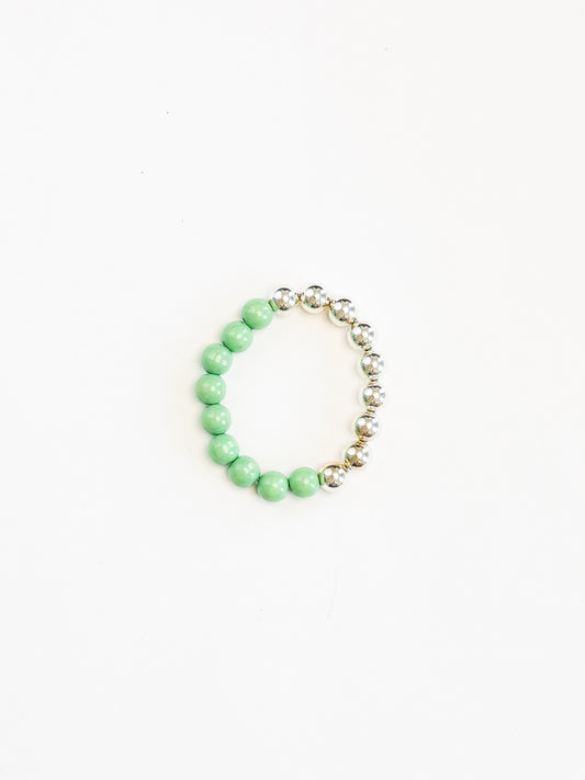 Perlen silver/wood bracelet, pastelgreen