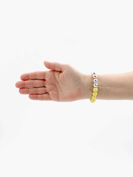 Perlen silver/wood bracelet, pastelyellow