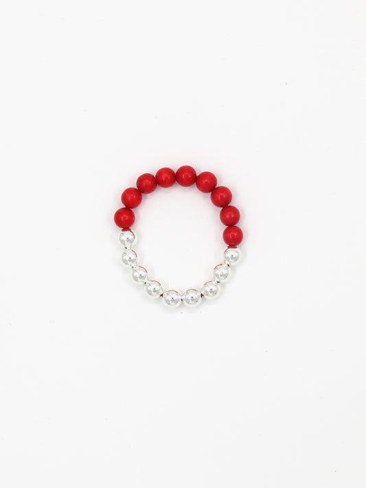 Perlen silver/wood bracelet, red