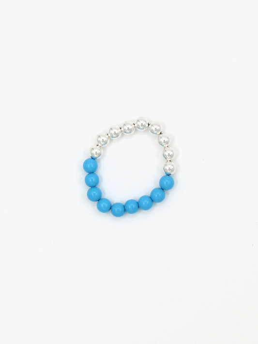 Perlen silver/wood bracelet, sky