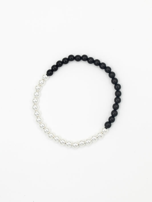 Perlen silver/wood necklace, black