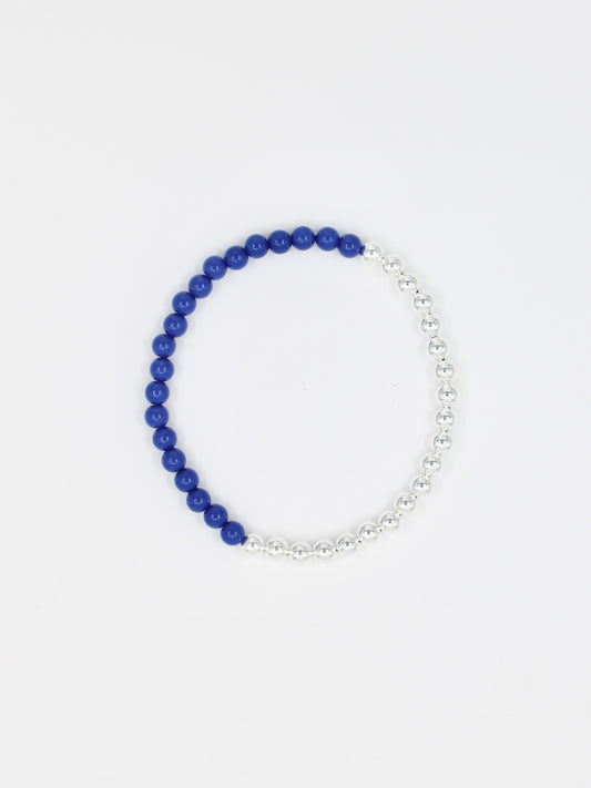 Perlen silver/wood necklace, blue