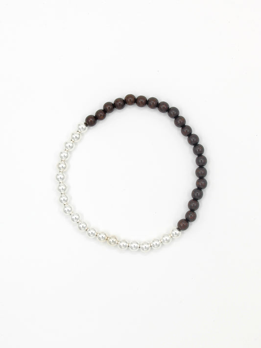 Perlen silver/wood necklace, brown