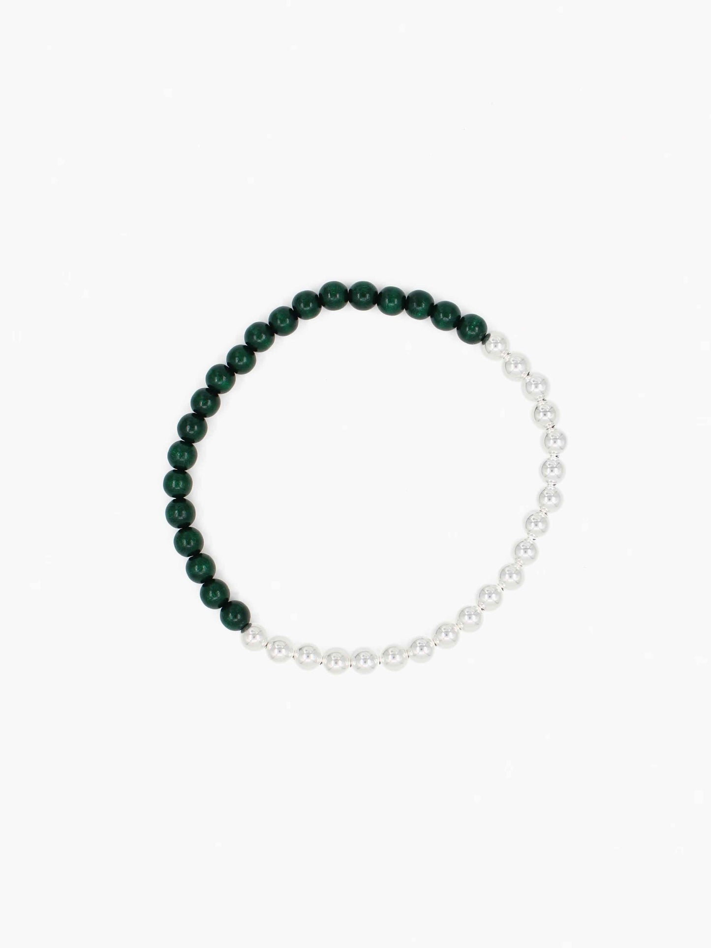 Perlen silver/wood necklace, darkgreen