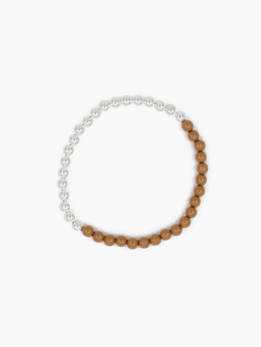 Perlen silver/wood necklace, mocca