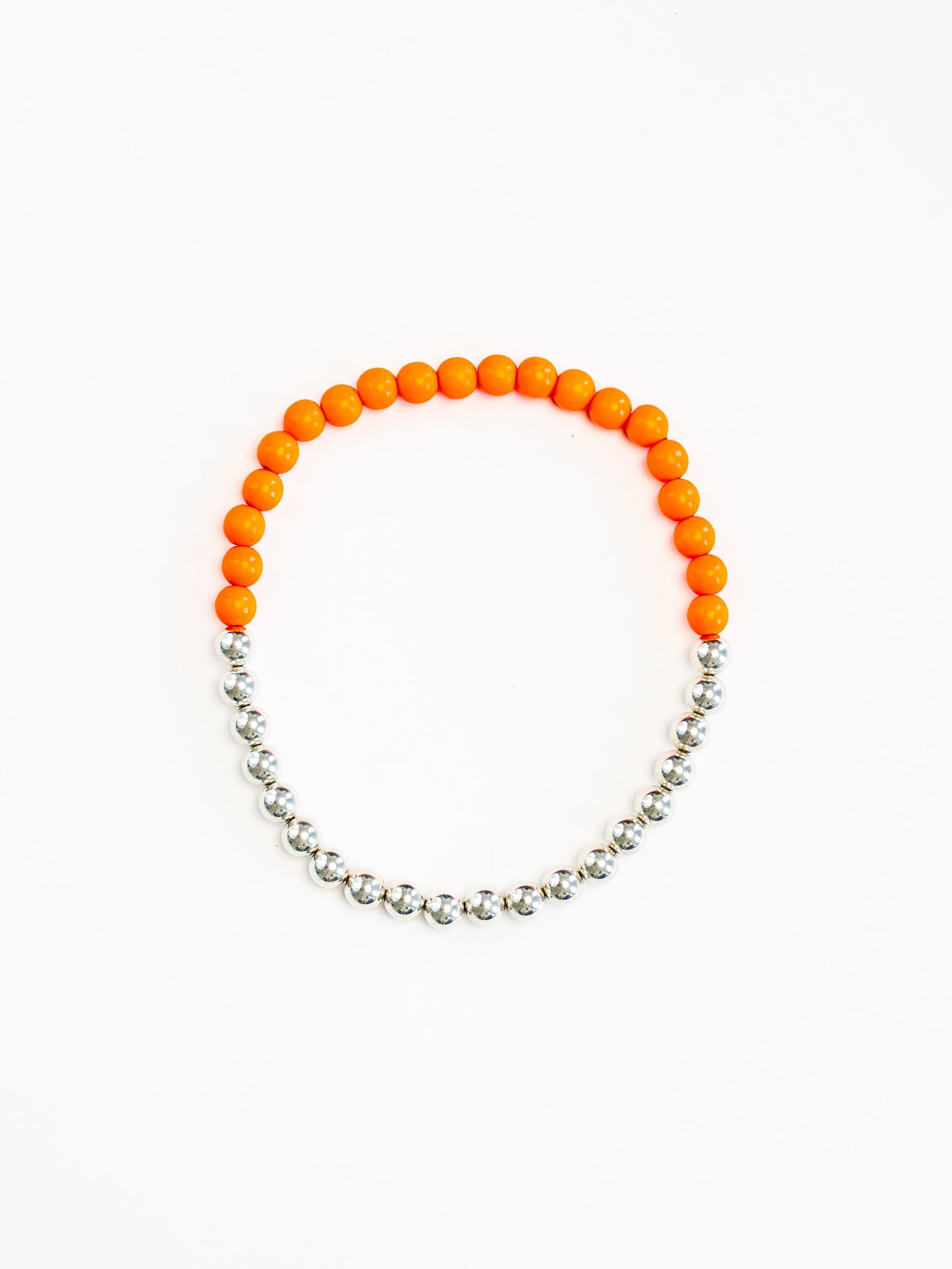 Perlen silver/wood necklace, neonorange