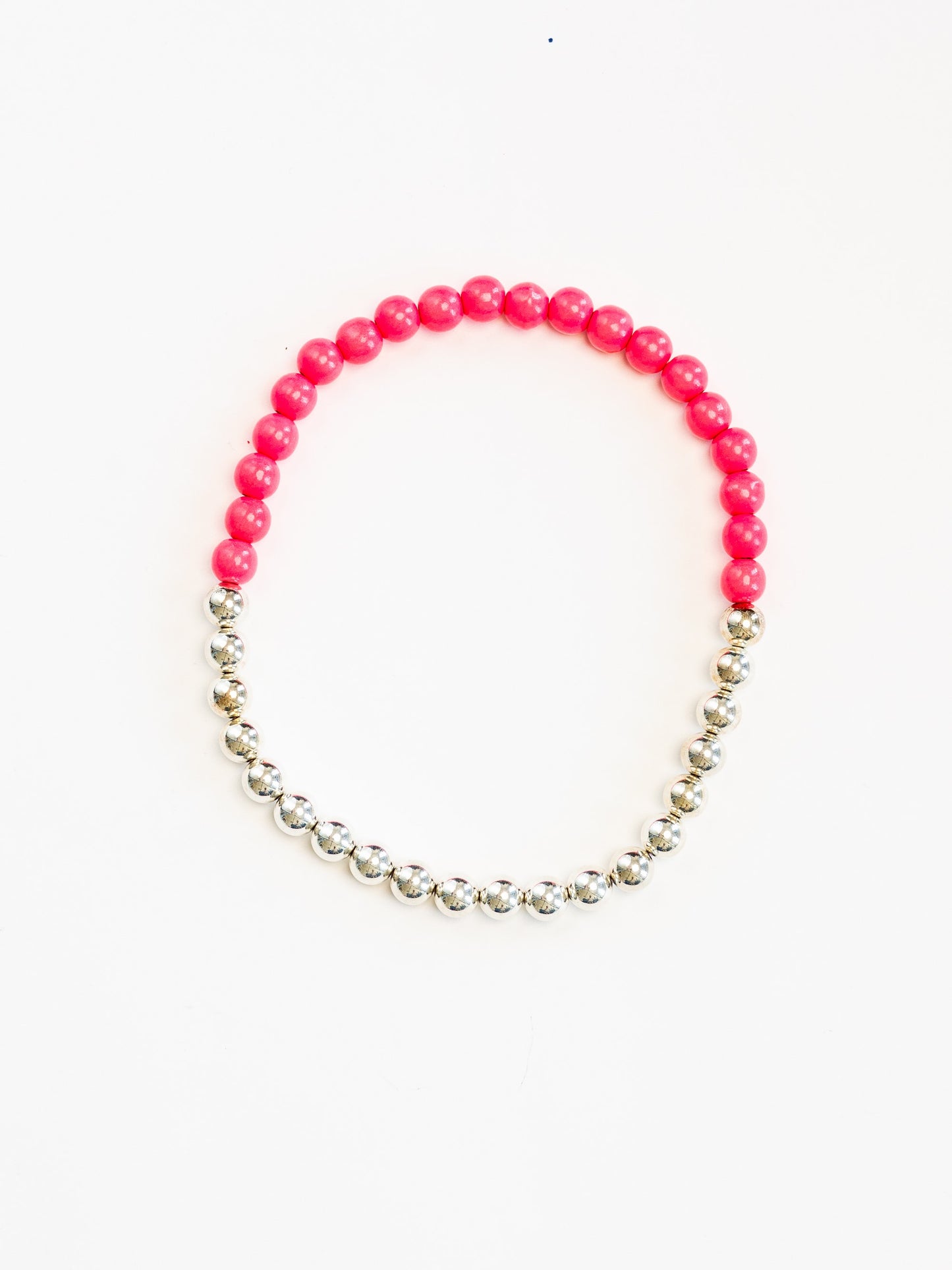 Perlen silver/wood necklace, neonpink