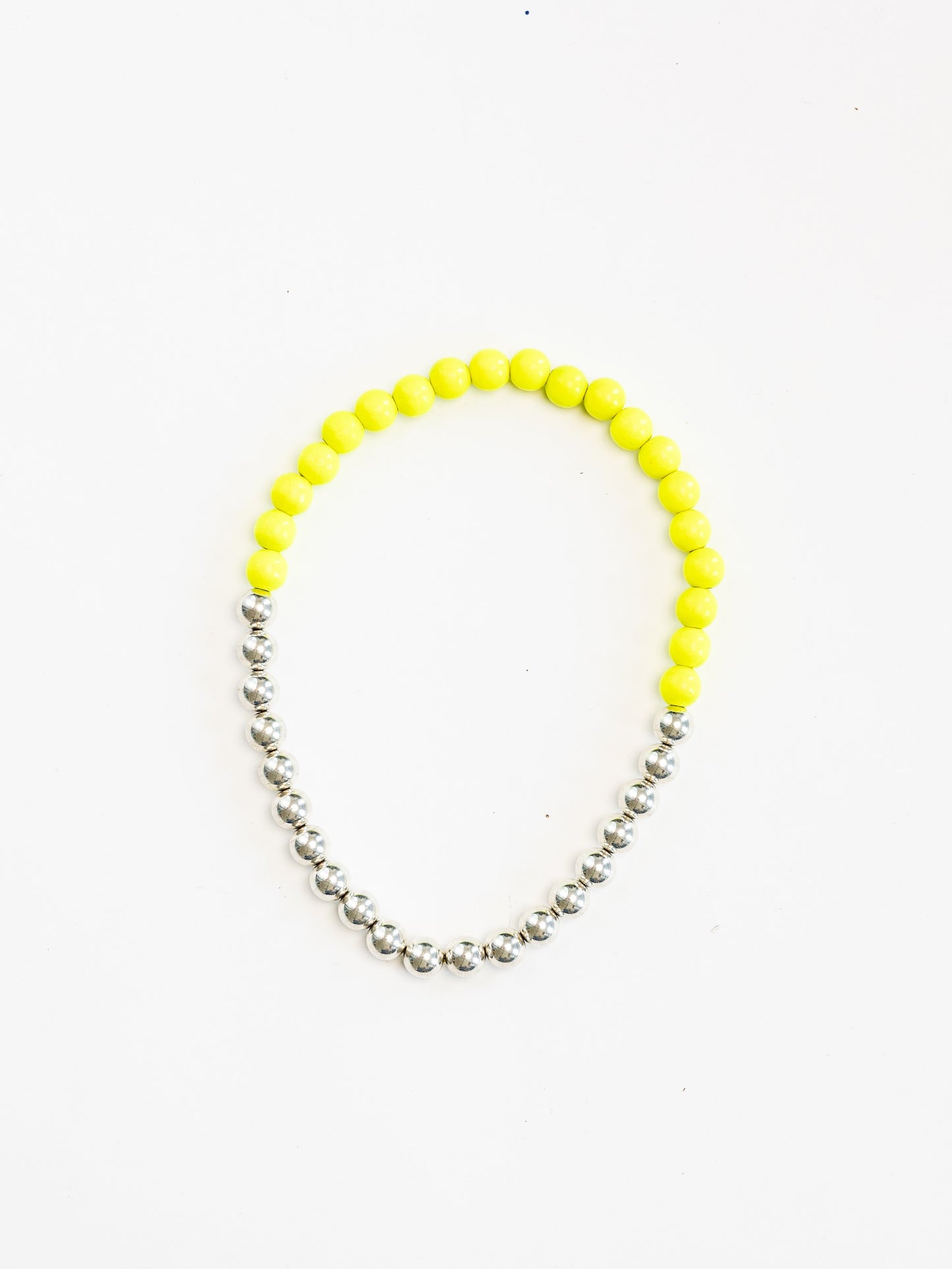 Perlen silver/wood necklace, neonyellow