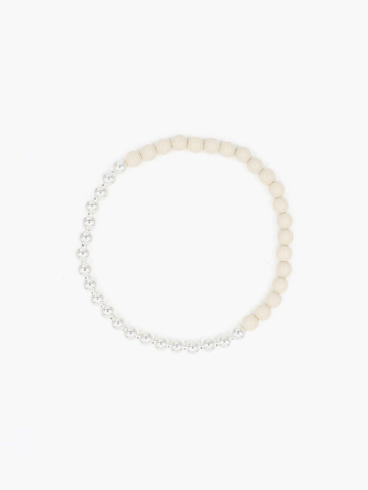 Perlen silver/wood necklace, opal