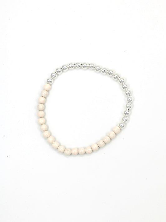 Perlen silver/wood necklace, opal