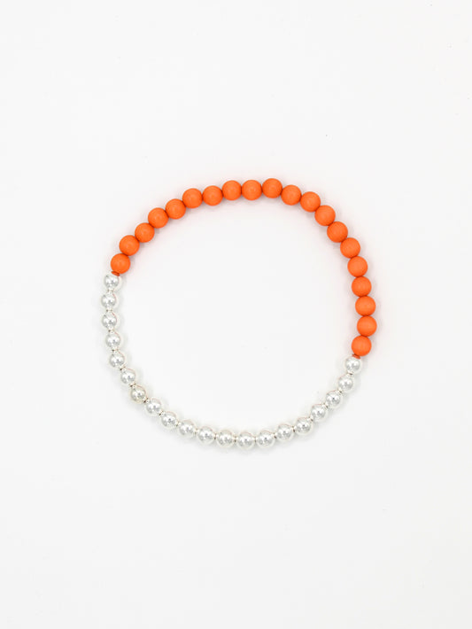 Perlen silver/wood necklace, orange