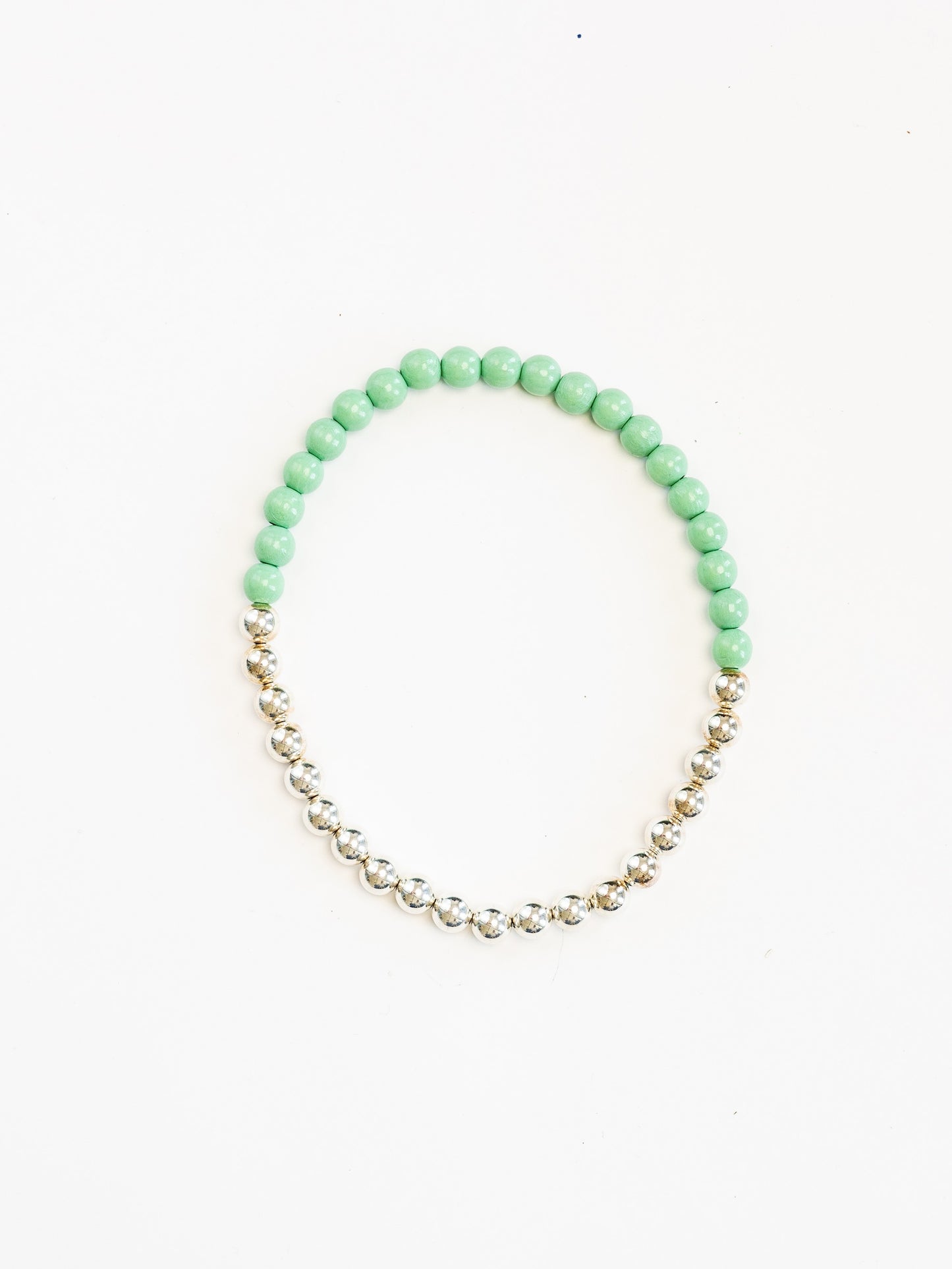 Perlen silver/wood necklace, pastelgreen