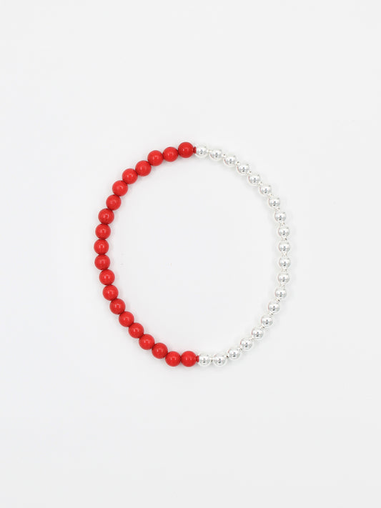 Perlen silver/wood necklace, red