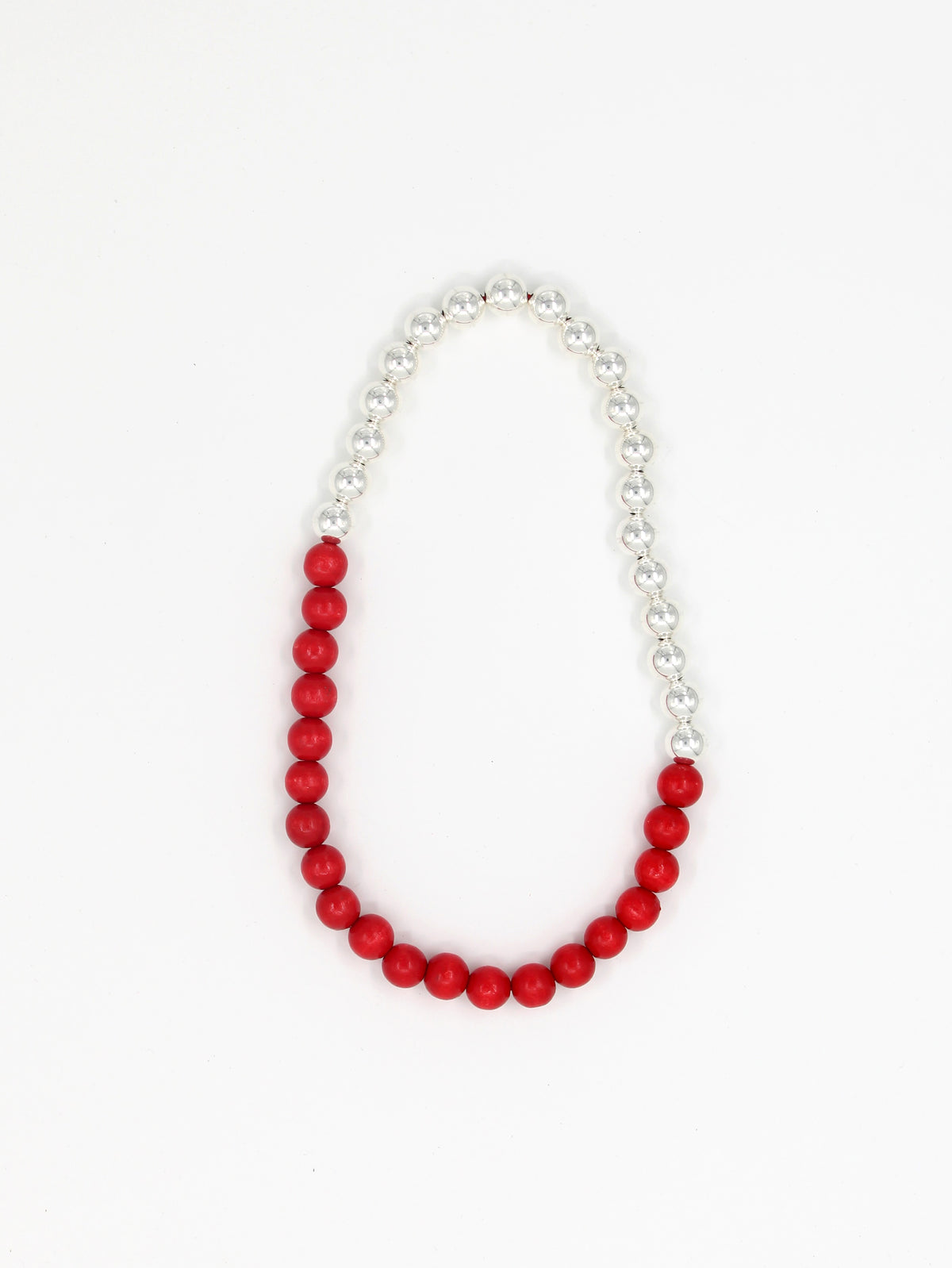 Perlen silver/wood necklace, red