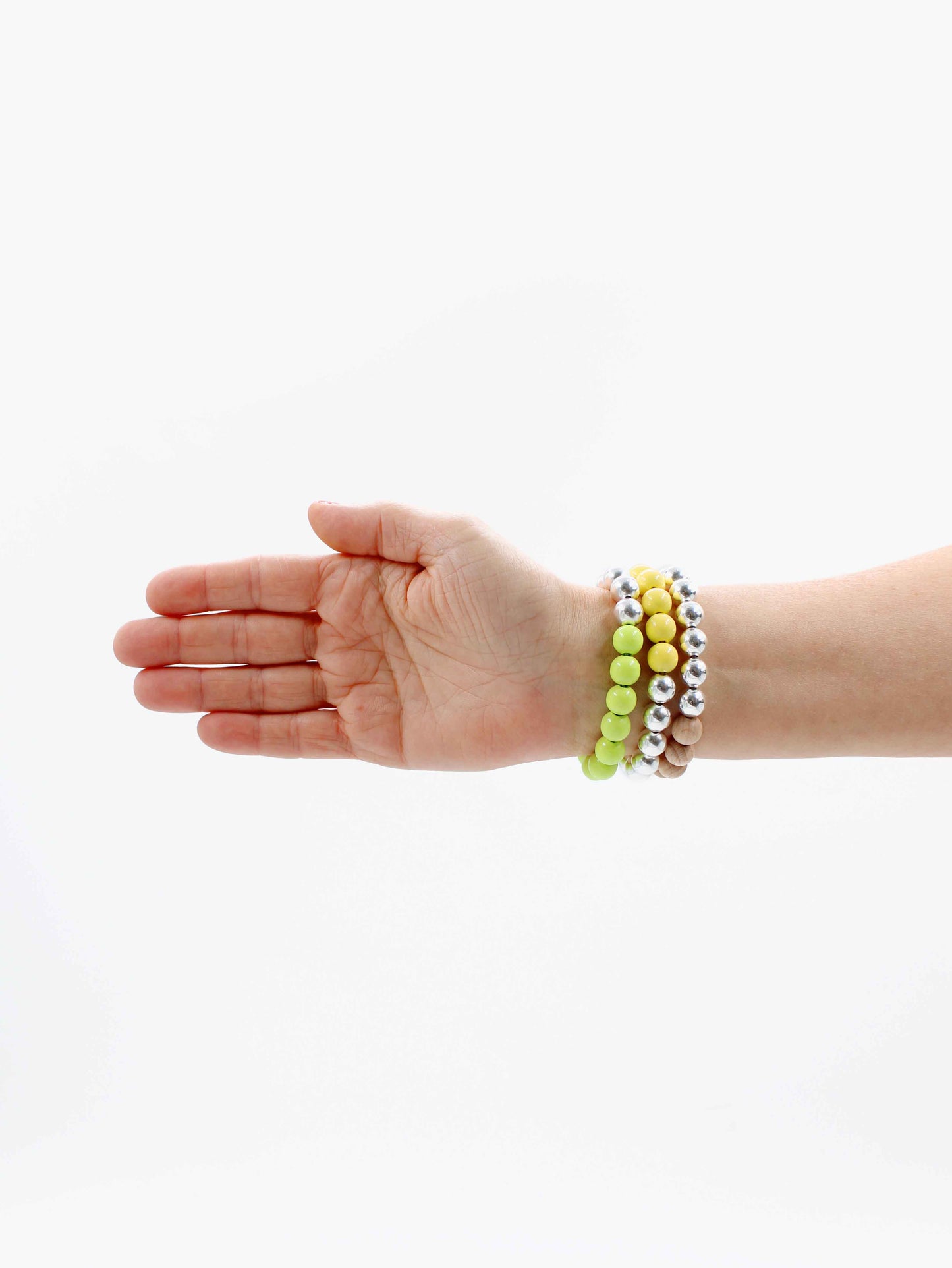 Perlen silver/wood bracelet, lime set