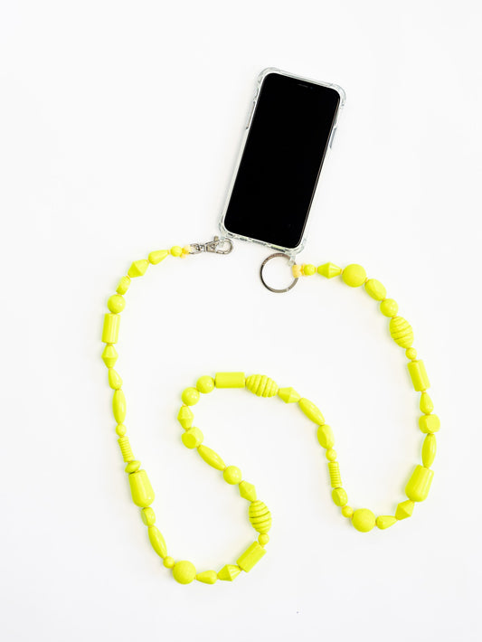 Perlenmix Handykette, neonyellow