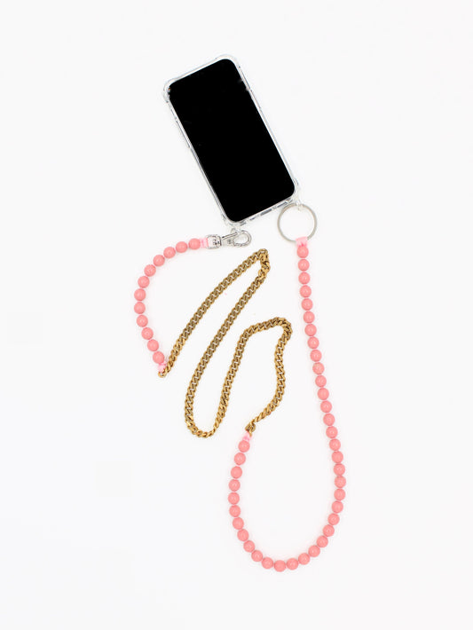 Perlenpanzerhandykette, blush - brass