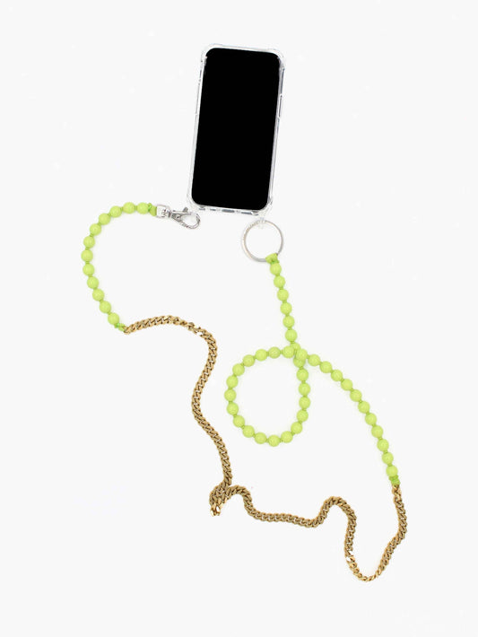 Perlenpanzerhandykette, lime - brass