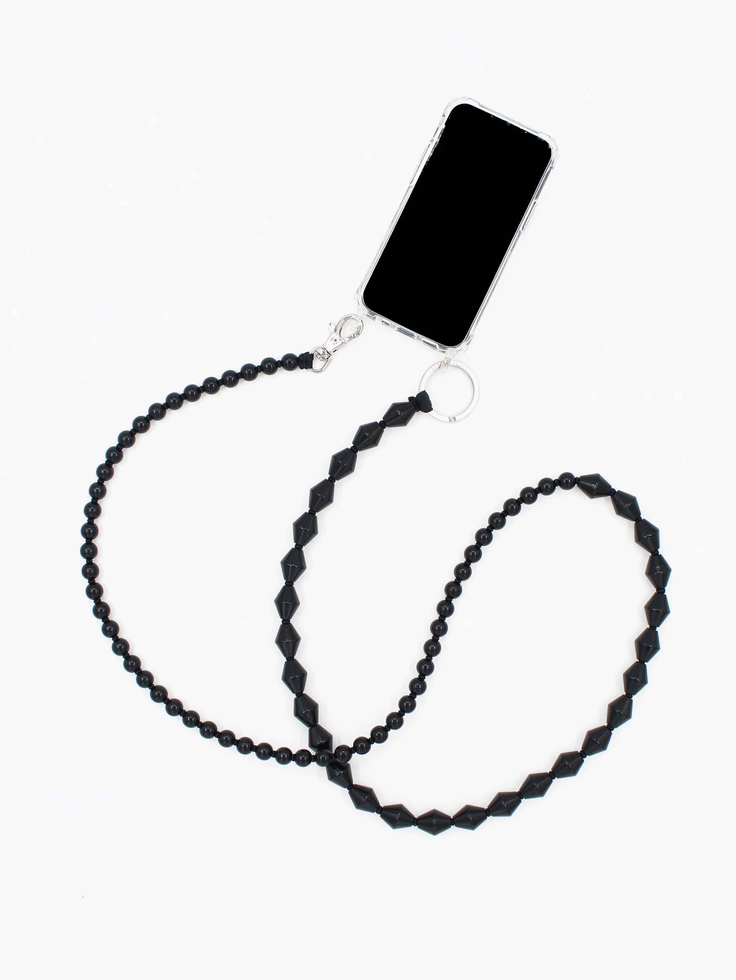 Perlenzickzack Handykette, black