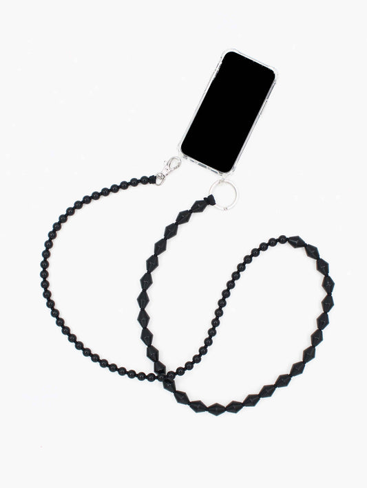 Perlenzickzack Handykette, black