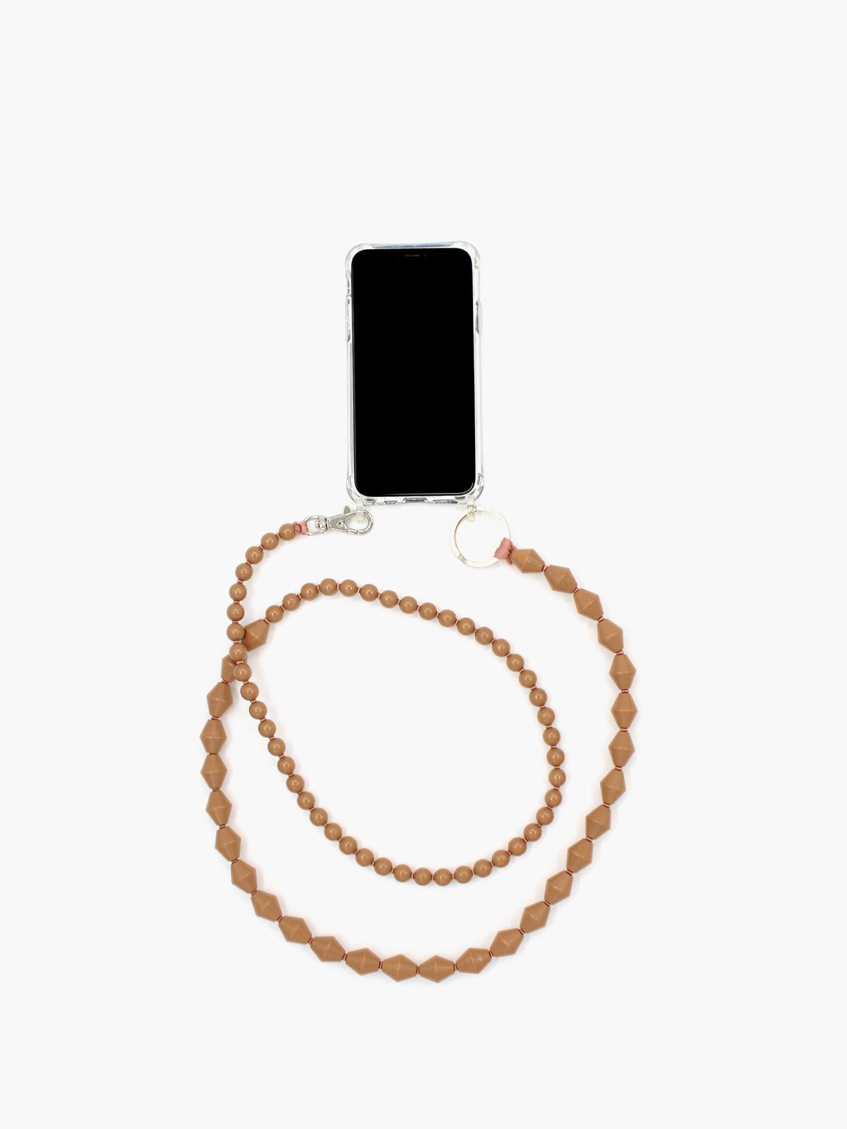 Perlenzickzack Handykette, mocca