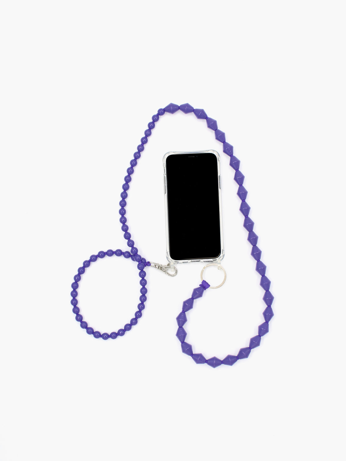 Perlenzickzack Handykette, purple